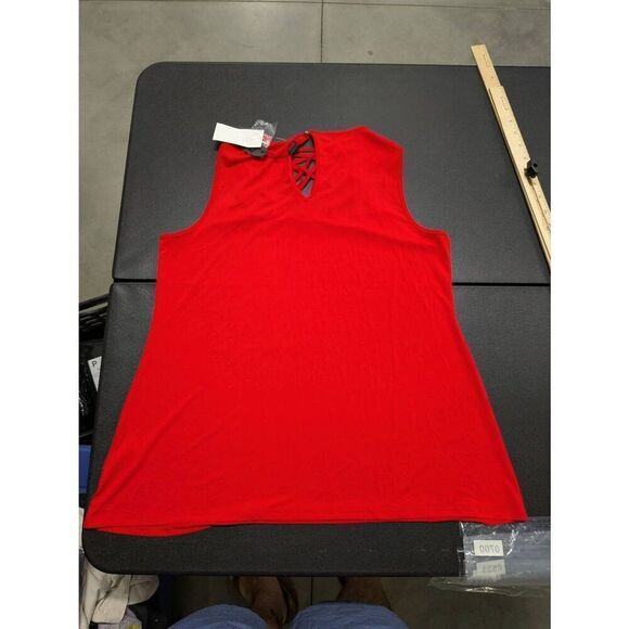 Cupio Women’s Top Bright Red Sleeveless Chest Detail Women's Size XL - Picture 2 of 6